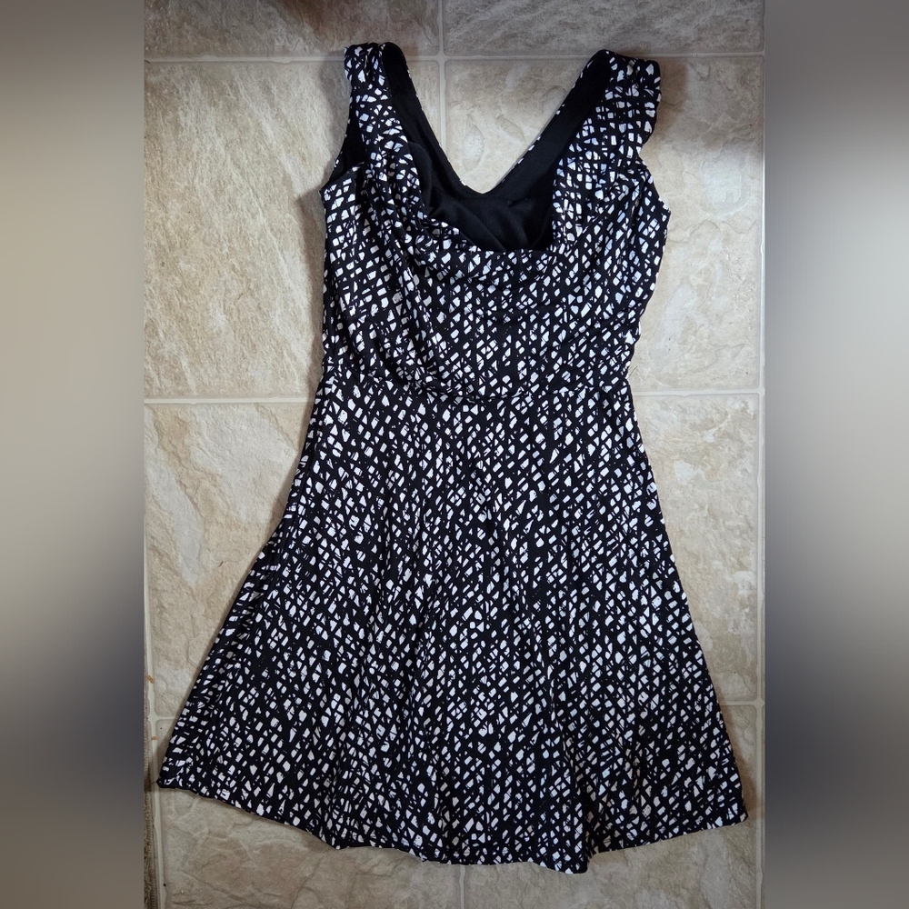 Black and White Cowl Neck A-Line Dress